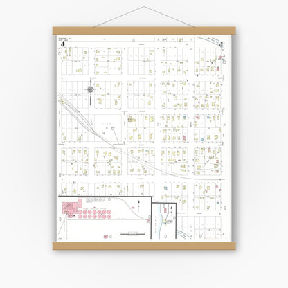 Old map wall art mockup — magnetic wood frame on white wall — Sanborn Fire Insurance Map from Rockford, Floyd County, Iowa (1948), Sheet #0004