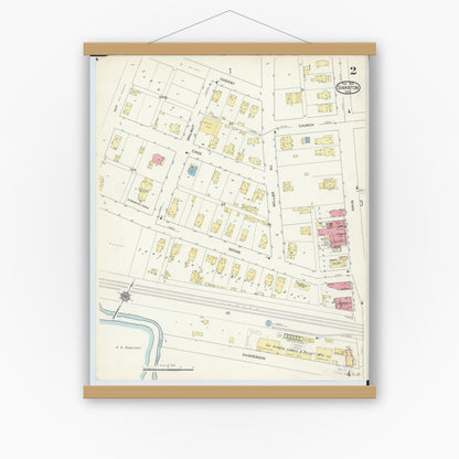 Old map wall art mockup — magnetic wood frame on white wall — Sanborn Fire Insurance Map from Swanton, Fulton County, Ohio (1913), Sheet #0002