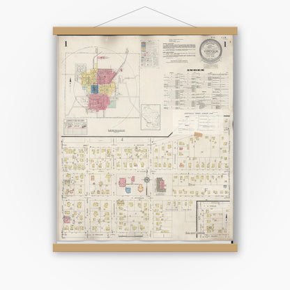 Old map wall art mockup — magnetic wood frame on white wall — Sanborn Fire Insurance Map from Viroqua, Vernon County, Wisconsin (1949) - Complete Map Set