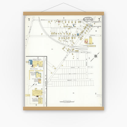 Old map wall art mockup — magnetic wood frame on white wall — Sanborn Fire Insurance Map from Williamstown, Gloucester County, New Jersey (1923), Sheet #0007