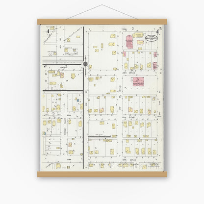 Old map wall art mockup — magnetic wood frame on white wall — Sanborn Fire Insurance Map from Montgomery, Le Sueur County, Minnesota (1924), Sheet #0004