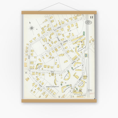Old map wall art mockup — magnetic wood frame on white wall — Sanborn Fire Insurance Map from Quincy, Norfolk County, Massachusetts (1901), Sheet #0011