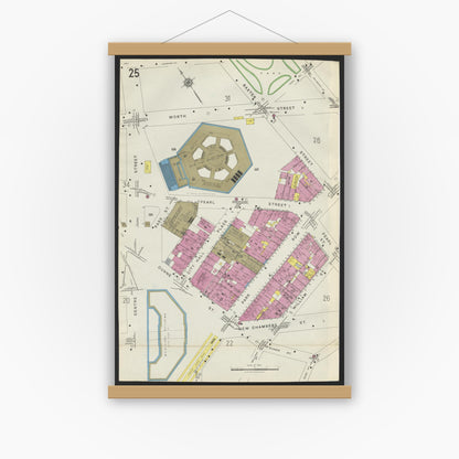 Old map wall art mockup — magnetic wood frame on white wall — Sanborn Fire Insurance Map from New York, Bronx, Manhattan, New York (1923), Sheet #0025