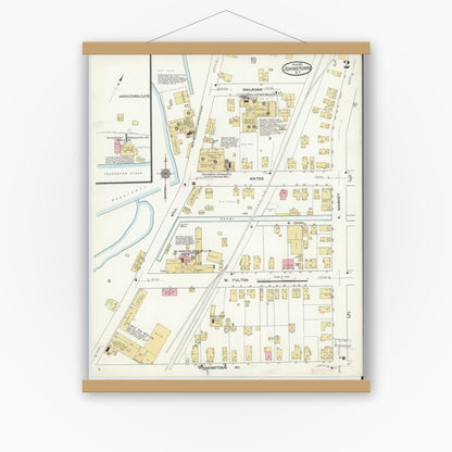 Old map wall art mockup — magnetic wood frame on white wall — Sanborn Fire Insurance Map from Johnstown, Fulton County, New York (1912) - Complete Map Set