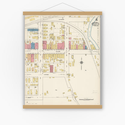 Old map wall art mockup — magnetic wood frame on white wall — Sanborn Fire Insurance Map from Hurley, Iron County, Wisconsin (1922), Sheet #0006