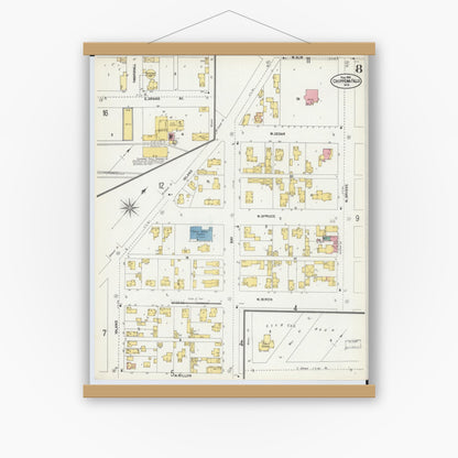 Old map wall art mockup — magnetic wood frame on white wall — Sanborn Fire Insurance Map from Chippewa Falls, Chippewa County, Wisconsin (1903), Sheet #0008