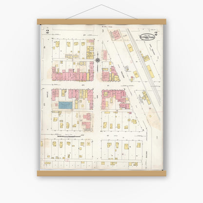 Old map wall art mockup — magnetic wood frame on white wall — Sanborn Fire Insurance Map from Blooming Prairie, Steele County, Minnesota (1937), Sheet #0002