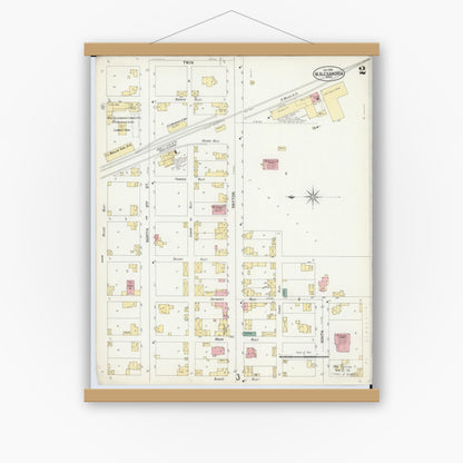 Old map wall art mockup — magnetic wood frame on white wall — Sanborn Fire Insurance Map from West Alexandria, Preble County, Ohio (1901), Sheet #0002