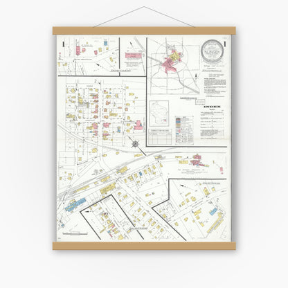 Old map wall art mockup — magnetic wood frame on white wall — Sanborn Fire Insurance Map from Slinger, Washington County, Wisconsin (1933) - Complete Map Set