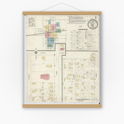 Old map wall art mockup — magnetic wood frame on white wall — Sanborn Fire Insurance Map from Ada, Hardin County, Ohio (1910) - Complete Map Set