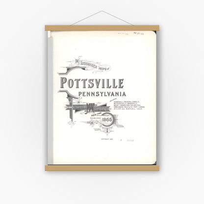 Old map wall art mockup — magnetic wood frame on white wall — Sanborn Fire Insurance Map from Pottsville, Schuylkill County, Pennsylvania (1955), Sheet #0001