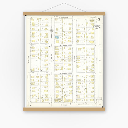 Old map wall art mockup — magnetic wood frame on white wall — Sanborn Fire Insurance Map from Creston, Union County, Iowa (1913), Sheet #0003
