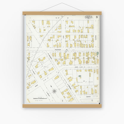 Old map wall art mockup — magnetic wood frame on white wall — Sanborn Fire Insurance Map from Cheboygan, Cheboygan County, Michigan (1900), Sheet #0003