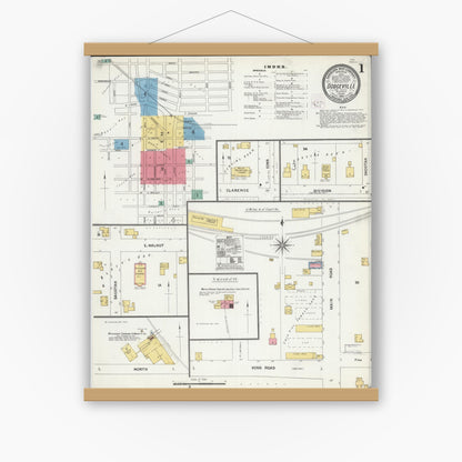 Old map wall art mockup — magnetic wood frame on white wall — Sanborn Fire Insurance Map from Dodgeville, Iowa County, Wisconsin (1905) - Complete Map Set