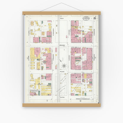 Old map wall art mockup — magnetic wood frame on white wall — Sanborn Fire Insurance Map from Lincoln, Logan County, Illinois (1902), Sheet #0008
