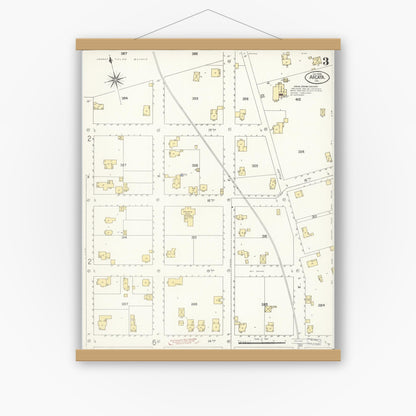 Old map wall art mockup — magnetic wood frame on white wall — Sanborn Fire Insurance Map from Arcata, Humboldt County, California (1908), Sheet #0003