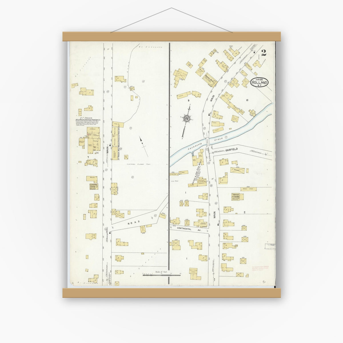Old map wall art mockup — magnetic wood frame on white wall — Sanborn Fire Insurance Map from Holland, Erie County, New York (1912), Sheet #0002