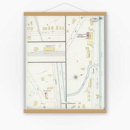 Old map wall art mockup — magnetic wood frame on white wall — Sanborn Fire Insurance Map from Ilion, Herkimer County, New York (1897), Sheet #0010