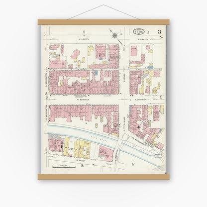 Old map wall art mockup — magnetic wood frame on white wall — Sanborn Fire Insurance Map from Rome, Oneida County, New York (1914), Sheet #0003