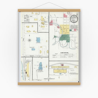 Old map wall art mockup — magnetic wood frame on white wall — Sanborn Fire Insurance Map from Berea, Cuyahoga County, Ohio (1901) - Complete Map Set