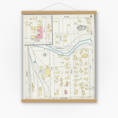 Old map wall art mockup — magnetic wood frame on white wall — Sanborn Fire Insurance Map from Fond du Lac, Fond du Lac County, Wisconsin (1892), Sheet #0009