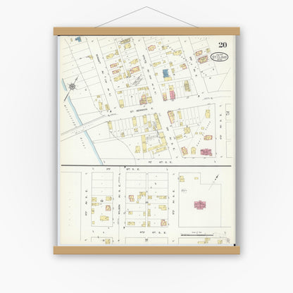 Old map wall art mockup — magnetic wood frame on white wall — Sanborn Fire Insurance Map from Saint Cloud, Stearns, Benton, and Sherburne Counties, Minnesota (1913), Sheet #0020
