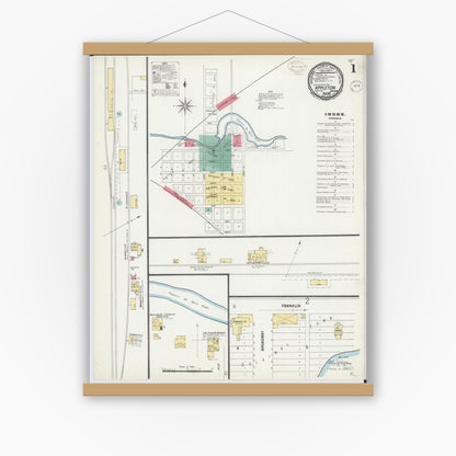 Old map wall art mockup — magnetic wood frame on white wall — Sanborn Fire Insurance Map from Appleton, Swift County, Minnesota (1899), Sheet #0001