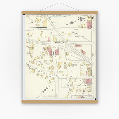 Old map wall art mockup — magnetic wood frame on white wall — Sanborn Fire Insurance Map from Loveland, Clermont, Hamilton, And Warren County, Ohio (1911), Sheet #0002