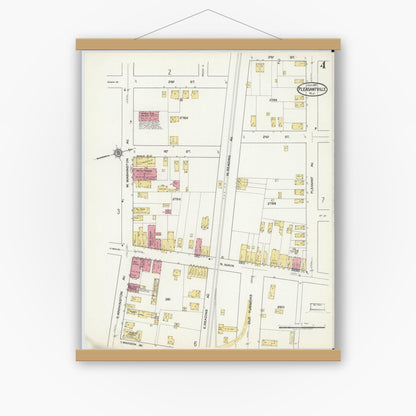 Old map wall art mockup — magnetic wood frame on white wall — Sanborn Fire Insurance Map from Pleasantville, Atlantic County, New Jersey (1917), Sheet #0004