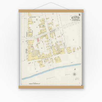 Old map wall art mockup — magnetic wood frame on white wall — Sanborn Fire Insurance Map from Rockaway Beach, Queens County, New York (1894), Sheet #0005