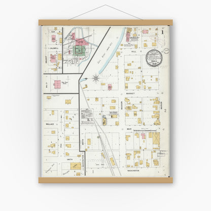 Old map wall art mockup — magnetic wood frame on white wall — Sanborn Fire Insurance Map from Paris, Monroe County, Missouri (1899) - Complete Map Set