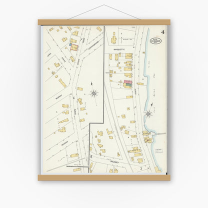 Old map wall art mockup — magnetic wood frame on white wall — Sanborn Fire Insurance Map from Saint Ignace, Mackinac County, Michigan (1901), Sheet #0004