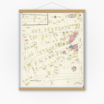 Old map wall art mockup — magnetic wood frame on white wall — Sanborn Fire Insurance Map from Plymouth, Huron And Richland Counties, Ohio (1911), Sheet #0002