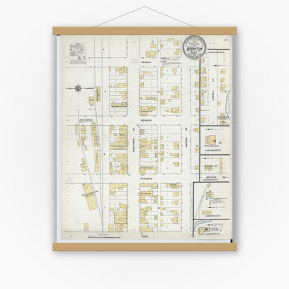 Old map wall art mockup — magnetic wood frame on white wall — Sanborn Fire Insurance Map from Barryton, Mecosta County, Michigan (1910), Sheet #0001