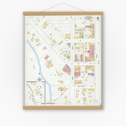 Old map wall art mockup — magnetic wood frame on white wall — Sanborn Fire Insurance Map from Fairmont, Martin County, Minnesota (1900), Sheet #0002