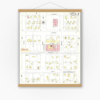 Old map wall art mockup — magnetic wood frame on white wall — Sanborn Fire Insurance Map from Vinton, Benton County, Iowa (1906), Sheet #0007