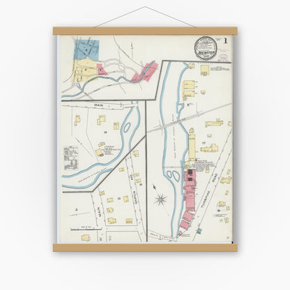 Old map wall art mockup — magnetic wood frame on white wall — Sanborn Fire Insurance Map from Brewster, Putnam County, New York (1893) - Complete Map Set