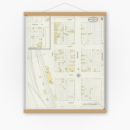 Old map wall art mockup — magnetic wood frame on white wall — Sanborn Fire Insurance Map from Barnesville, Clay County, Minnesota (1894), Sheet #0003