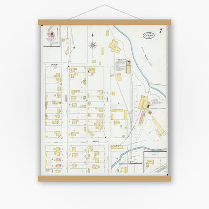 Old map wall art mockup — magnetic wood frame on white wall — Sanborn Fire Insurance Map from Carmi, White County, Illinois (1906), Sheet #0007