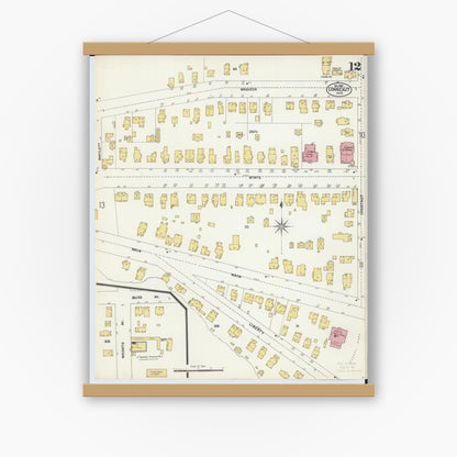Old map wall art mockup — magnetic wood frame on white wall — Sanborn Fire Insurance Map from Conneaut, Ashtabula County, Ohio (1902), Sheet #0012