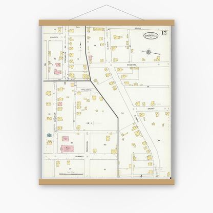 Old map wall art mockup — magnetic wood frame on white wall — Sanborn Fire Insurance Map from Brookville, Jefferson County, Pennsylvania (1910), Sheet #0012