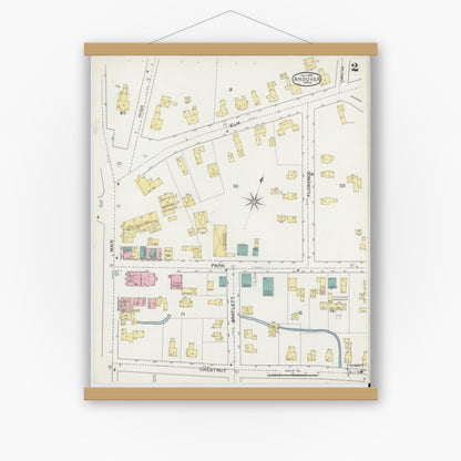 Old map wall art mockup — magnetic wood frame on white wall — Sanborn Fire Insurance Map from Andover, Essex County, Massachusetts (1892), Sheet #0002