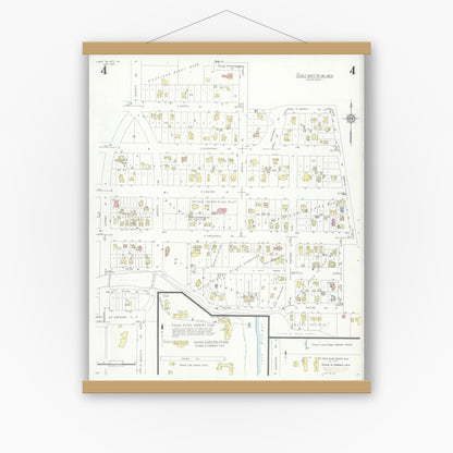 Old map wall art mockup — magnetic wood frame on white wall — Sanborn Fire Insurance Map from Lake Bluff, Lake County, Illinois (1937), Sheet #0004
