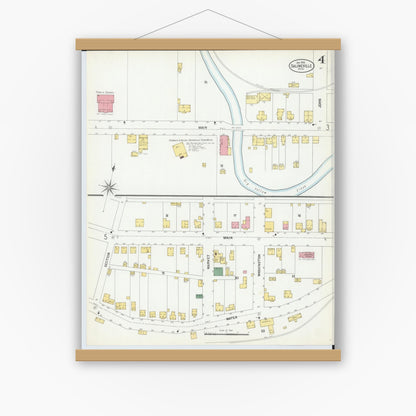 Old map wall art mockup — magnetic wood frame on white wall — Sanborn Fire Insurance Map from Salineville, Columbiana County, Ohio (1902), Sheet #0004