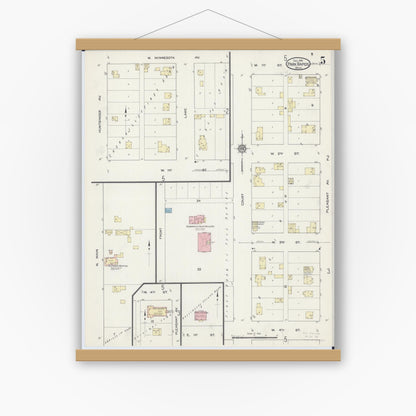 Old map wall art mockup — magnetic wood frame on white wall — Sanborn Fire Insurance Map from Park Rapids, Hubbard County, Minnesota (1914), Sheet #0005
