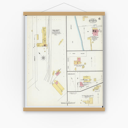 Old map wall art mockup — magnetic wood frame on white wall — Sanborn Fire Insurance Map from South Haven, Van Buren County, Michigan (1902), Sheet #0006