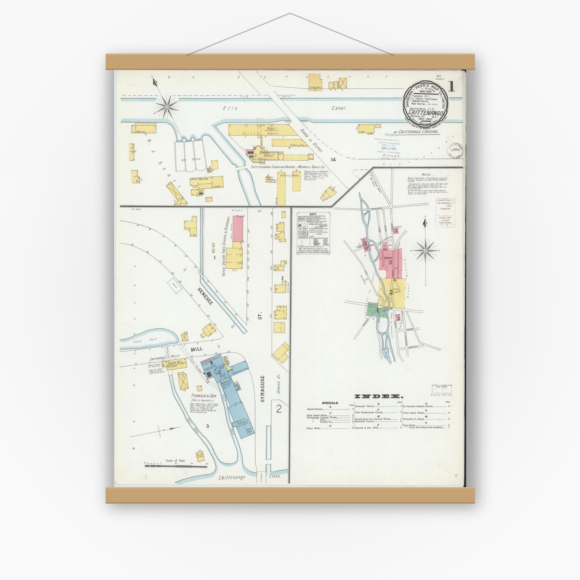 Old map wall art mockup — magnetic wood frame on white wall — Sanborn Fire Insurance Map from Chittenango, Madison County, New York (1900) - Complete Map Set