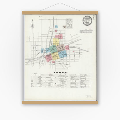 Old map wall art mockup — magnetic wood frame on white wall — Sanborn Fire Insurance Map from Corry, Erie County, Pennsylvania (1897), Sheet #0001