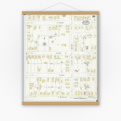 Old map wall art mockup — magnetic wood frame on white wall — Sanborn Fire Insurance Map from Fostoria, Seneca, Hancock, And Wood Counties, Ohio (1908), Sheet #0010