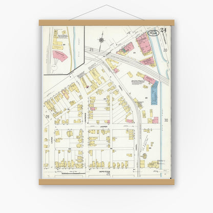 Old map wall art mockup — magnetic wood frame on white wall — Sanborn Fire Insurance Map from Rome, Oneida County, New York (1909), Sheet #0024